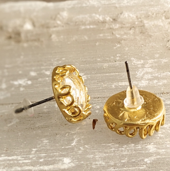 11.6 Carats Natural Prasiolite Green Amethyst Stud Earrings In 24k Gold Plated - Picture 3 of 4